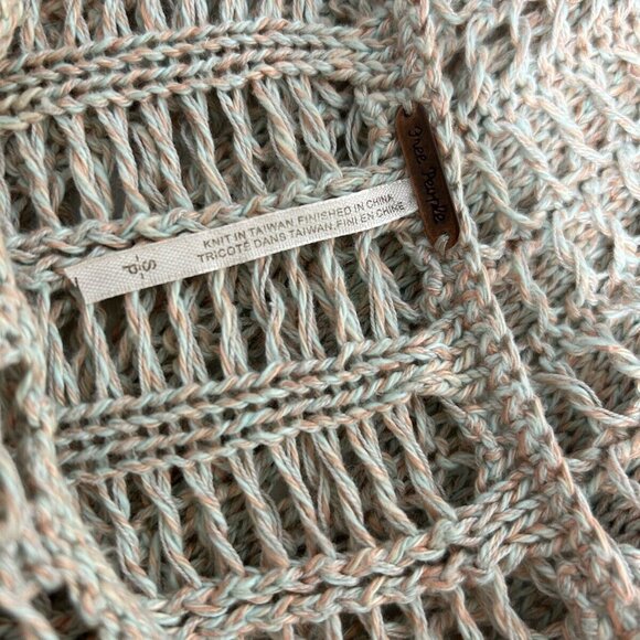 Free People Goccia Beige Multicolor Crop Cotton Linen Blend Open Knit Sweater S - Picture 6 of 8